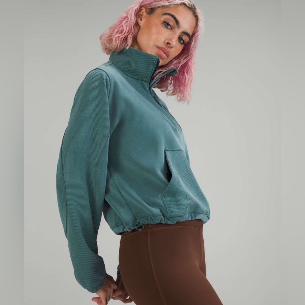 Lululemon | Brushed Softstreme Ribbed Half Zip | Sz 8 | Green Jasper | EUC - Picture 3 of 11